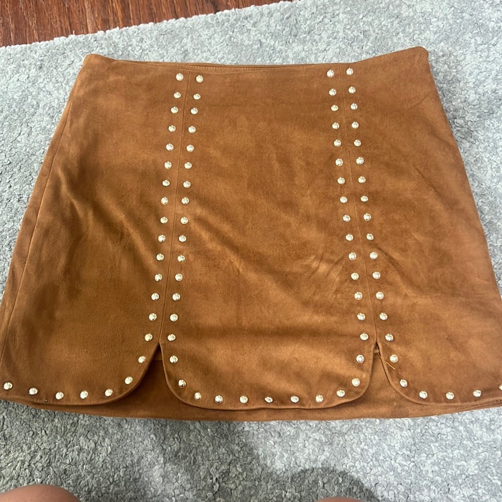 Suede studded mini skirt